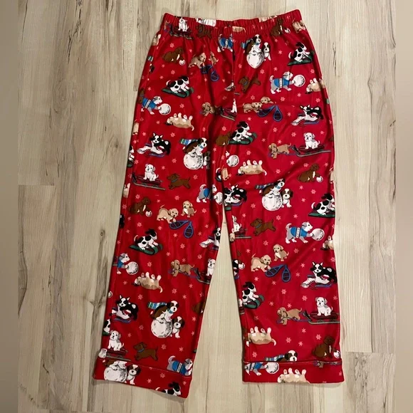 Nick & Nora Puppy Snowflake Flannel Pajamas Youth Size XL 16-18 Women's S-M